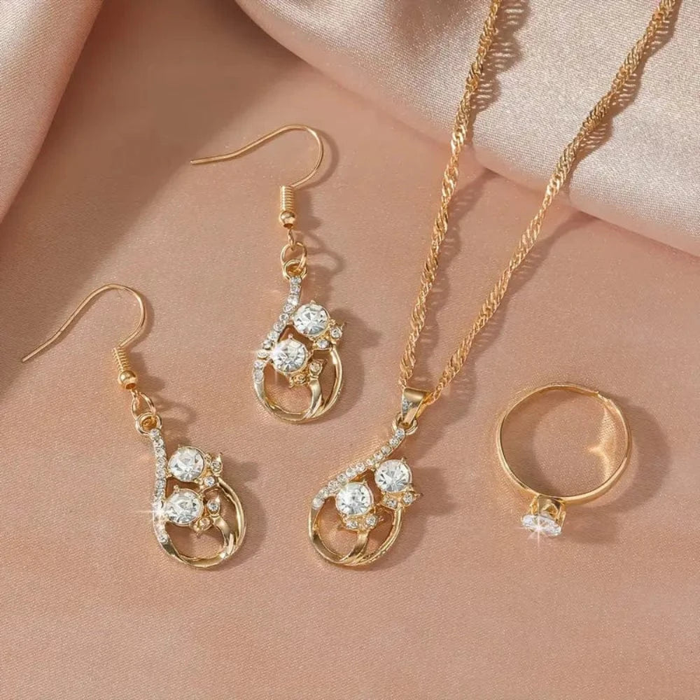 4pcs Women’s Ring, Earring & Necklace Set – Boho Style