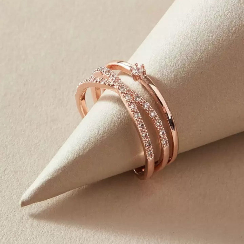 Luxury Adjustable Zircon Ring – Rose Gold Double Line Design