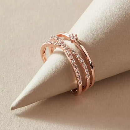 Luxury Adjustable Zircon Ring – Rose Gold Double Line Design