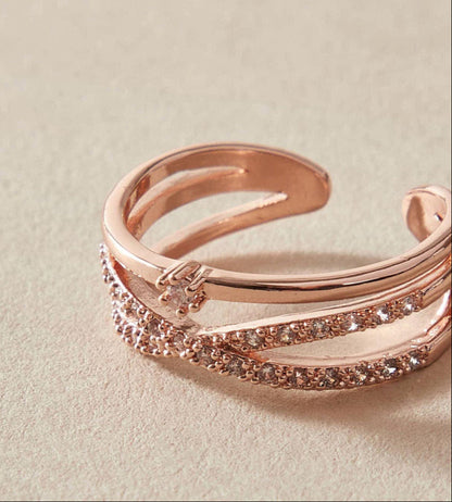 Luxury Adjustable Zircon Ring – Rose Gold Double Line Design