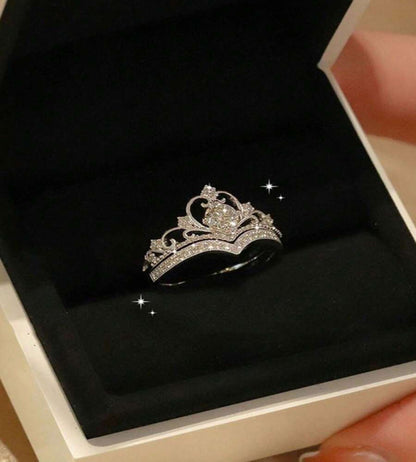 Luxury Princess-Inspired 2pcs Crown Adjustable Ring Set with Rhinestones