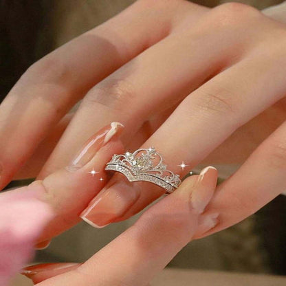 Luxury Princess-Inspired 2pcs Crown Adjustable Ring Set with Rhinestones