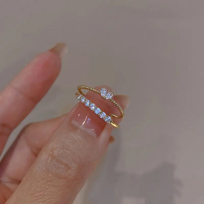 Gold Heart Zircon Adjustable Rings - 2PC Open Heart Rings