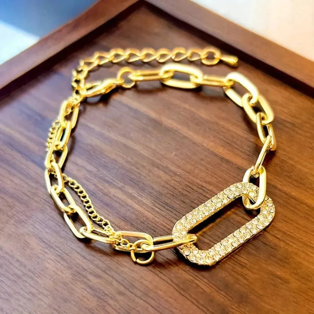 Geometric Rhinestone Chain Bracelet – Vintage Simple Design