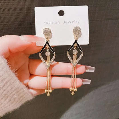 18K Gold Plated Bohemian Tassel Drop Earrings with Rhinestones