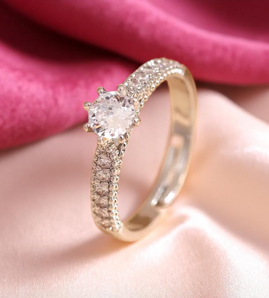 Elegant Copper Zirconia Adjustable Ring – Vintage Gemstone Shine