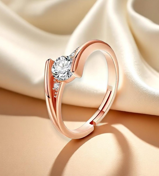 Classic Rose Gold Cubic Zirconia Adjustable Ring – Elegant Women’s Jewelry