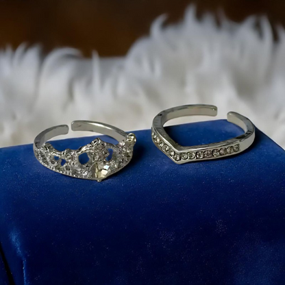 Luxury Princess-Inspired 2pcs Crown Adjustable Ring Set with Rhinestones