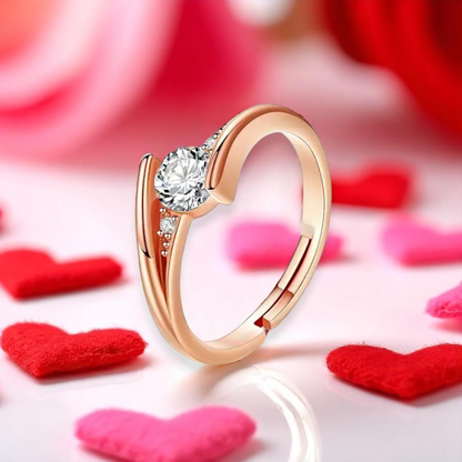 Classic Rose Gold Cubic Zirconia Adjustable Ring – Elegant Women’s Jewelry