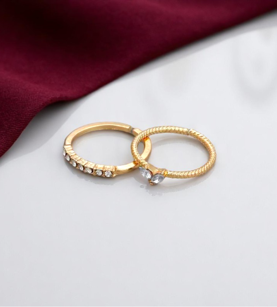 Gold Heart Zircon Adjustable Rings - 2PC Open Heart Rings