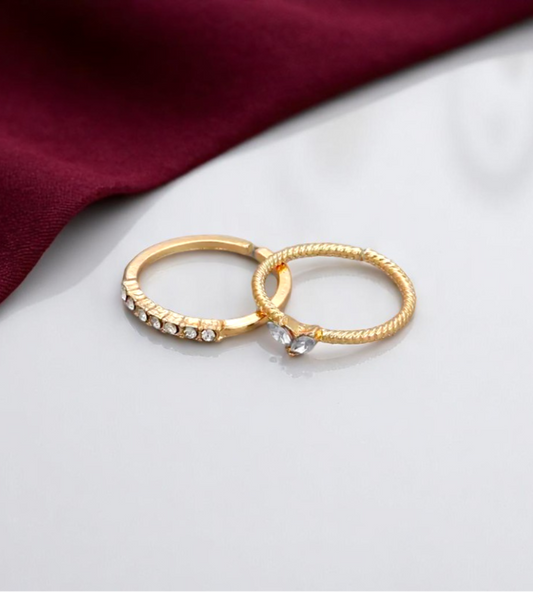 Gold Heart Zircon Adjustable Rings - 2PC Open Heart Rings