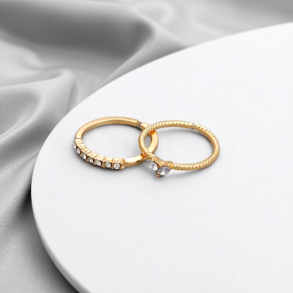 Gold Heart Zircon Adjustable Rings - 2PC Open Heart Rings