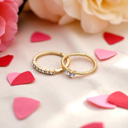 Gold Heart Zircon Adjustable Rings - 2PC Open Heart Rings