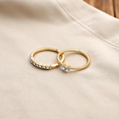 Gold Heart Zircon Adjustable Rings - 2PC Open Heart Rings