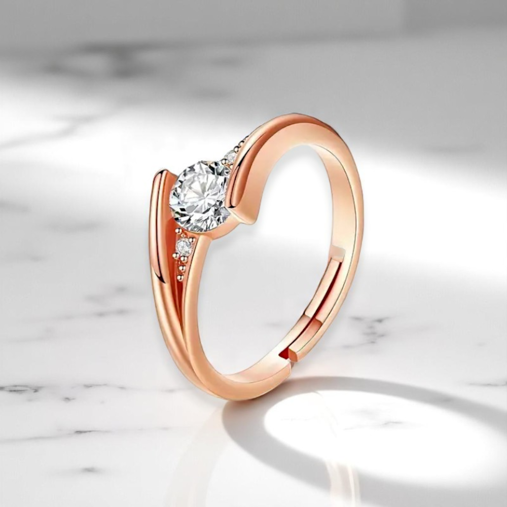 Classic Rose Gold Cubic Zirconia Adjustable Ring – Elegant Women’s Jewelry