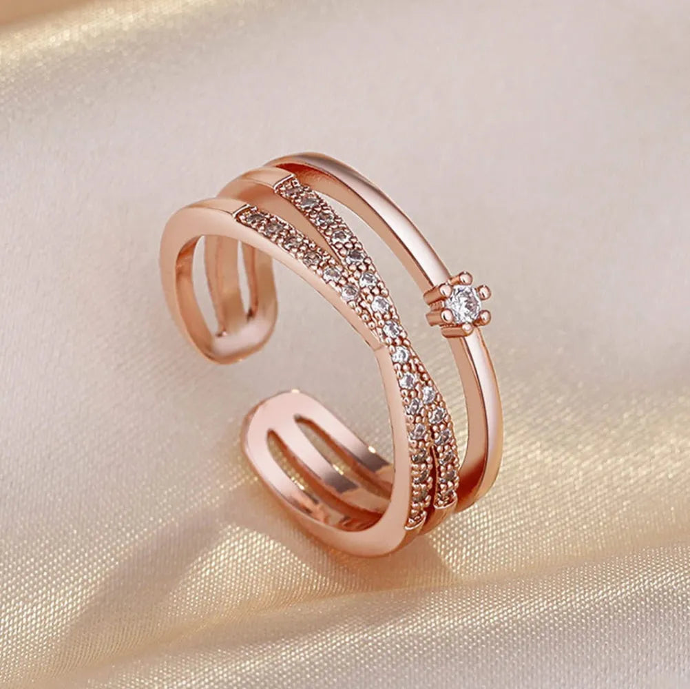 Luxury Adjustable Zircon Ring – Rose Gold Double Line Design