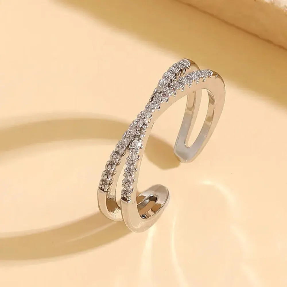 Elegant Adjustable Inlaid Zircon Cross Ring