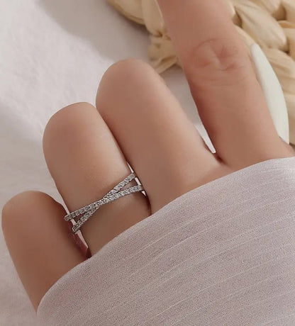 Elegant Adjustable Inlaid Zircon Cross Ring