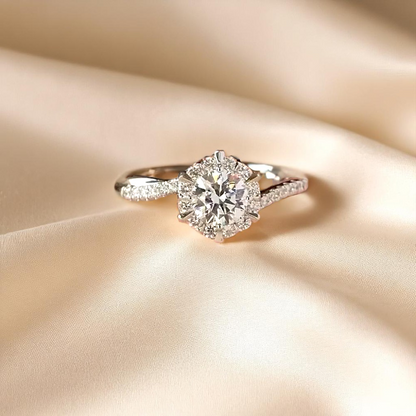 Classic Six-Claw Moissanite Ring – Adjustable Silver-Plated Elegance