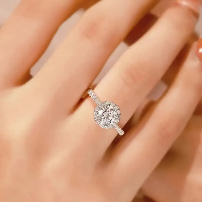 Elegant Halo Zirconia Adjustable Ring – Sterling Silver Look