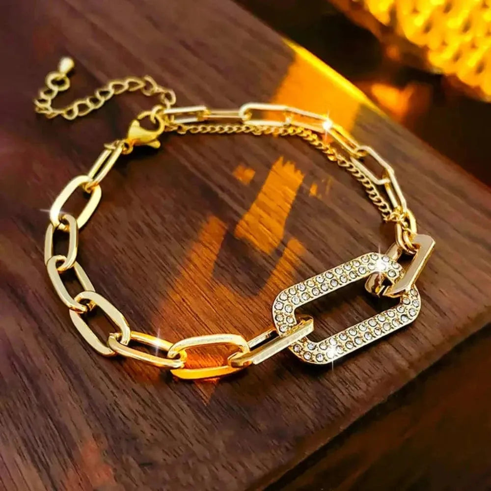 Geometric Rhinestone Chain Bracelet – Vintage Simple Design