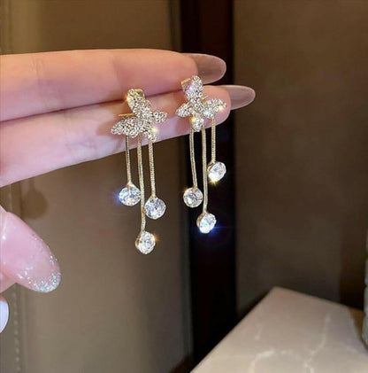 Elegant Butterfly Tassel Earrings with Golden Alloy & Synthetic Zirconia