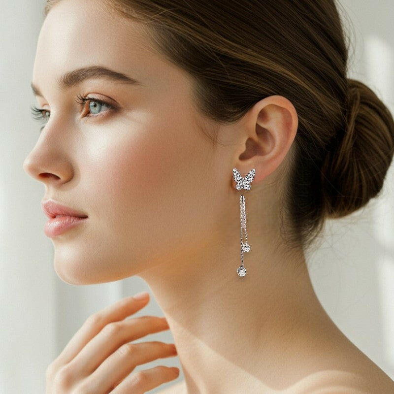 Butterfly Tassel Rhinestone Earrings for Women