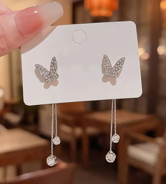 Butterfly Tassel Rhinestone Earrings for Women