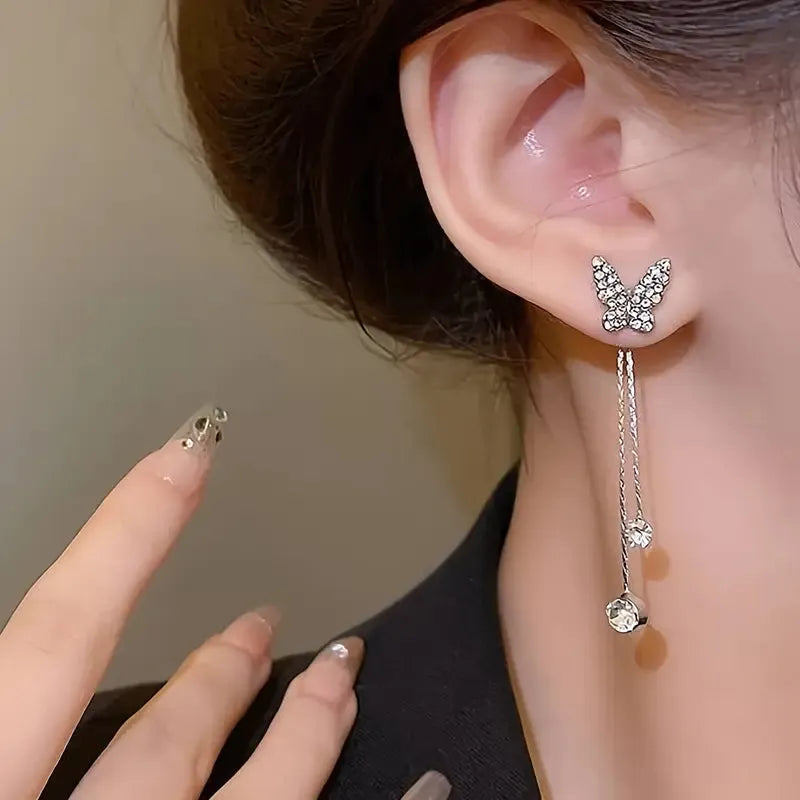 Butterfly Tassel Rhinestone Earrings for Women