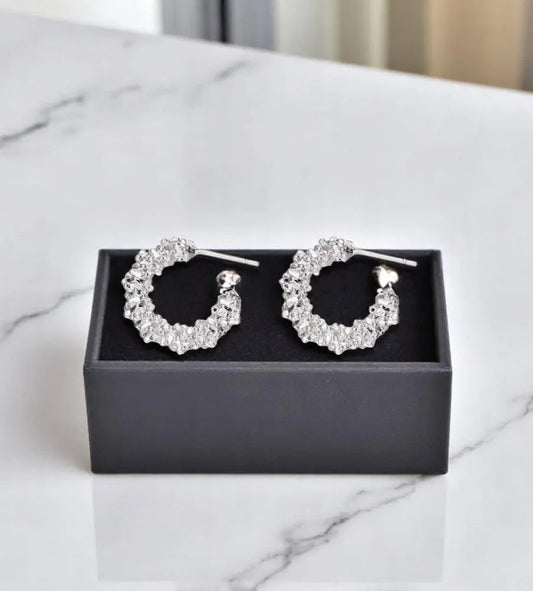 Silver C-Shaped Stud Earrings with Synthetic August Birthstone