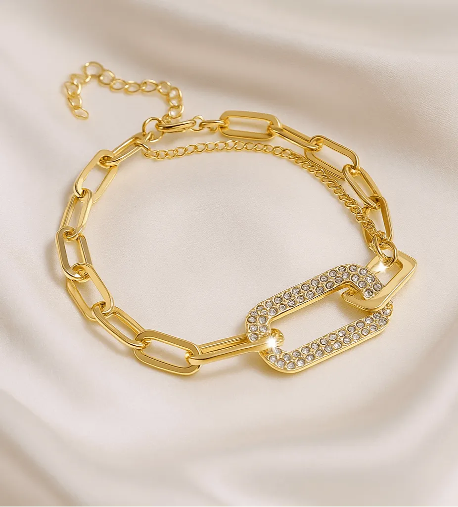 Geometric Rhinestone Chain Bracelet – Vintage Simple Design