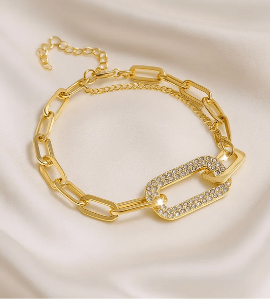 Geometric Rhinestone Chain Bracelet – Vintage Simple Design