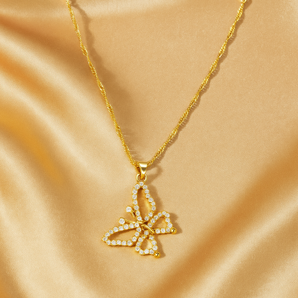 Butterfly Crystal Chain Necklace – Elegant Long Pendant Jewelry