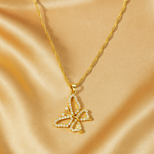 Butterfly Crystal Chain Necklace – Elegant Long Pendant Jewelry
