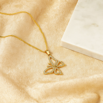 Butterfly Crystal Chain Necklace – Elegant Long Pendant Jewelry