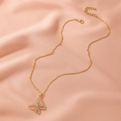 Butterfly Crystal Chain Necklace – Elegant Long Pendant Jewelry