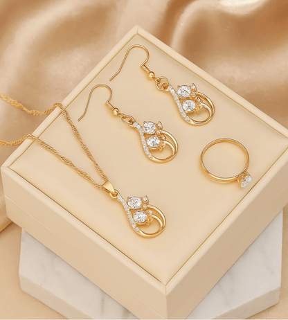 4pcs Women’s Ring, Earring & Necklace Set – Boho Style