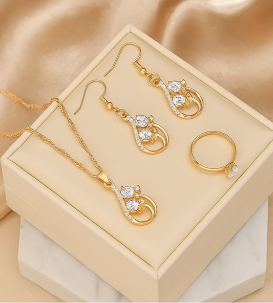 4pcs Women’s Ring, Earring & Necklace Set – Boho Style