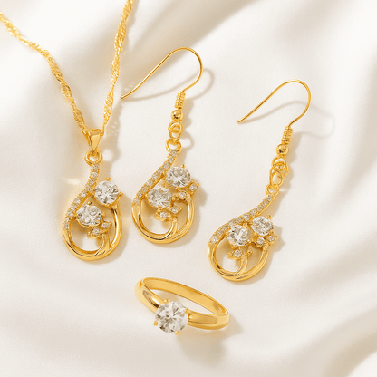 4pcs Women’s Ring, Earring & Necklace Set – Boho Style