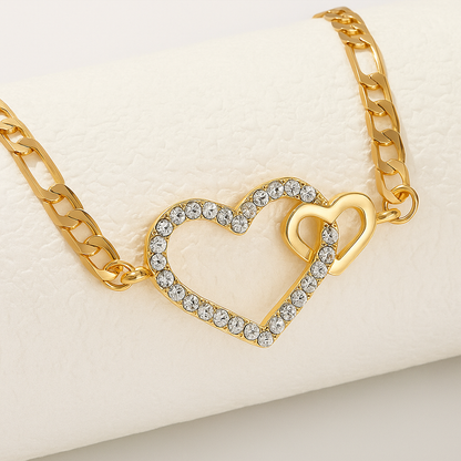 Double Heart Rhinestone Choker Necklace – Japanese & Korean Chic