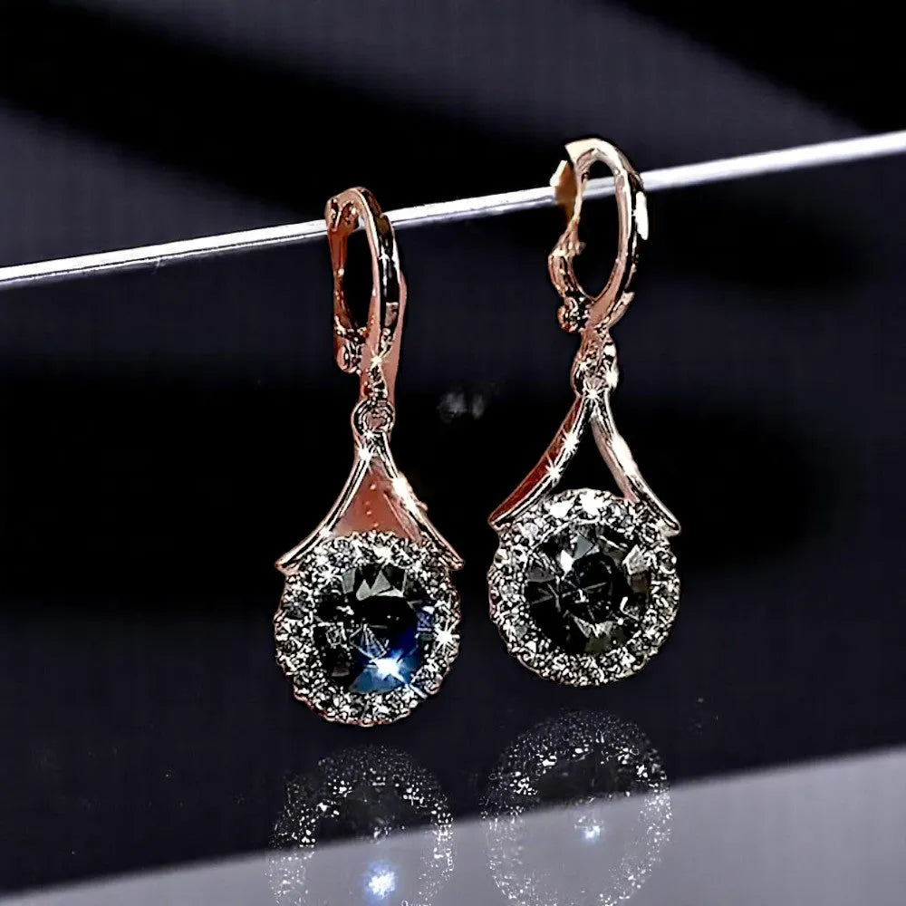 Sparkling Black Zirconia Water Drop Dangle Earrings