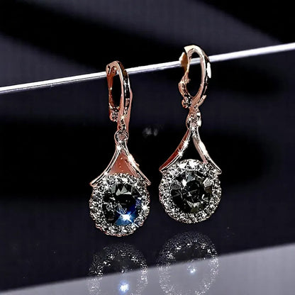 Sparkling Black Zirconia Water Drop Dangle Earrings