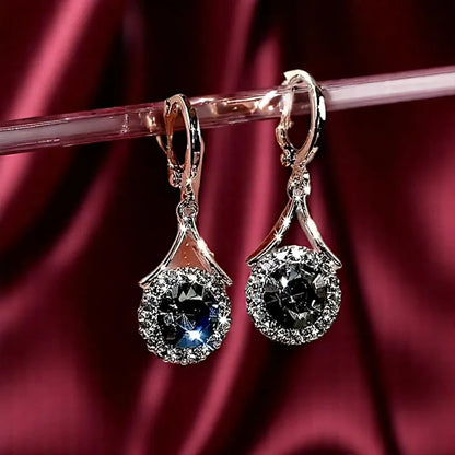 Sparkling Black Zirconia Water Drop Dangle Earrings