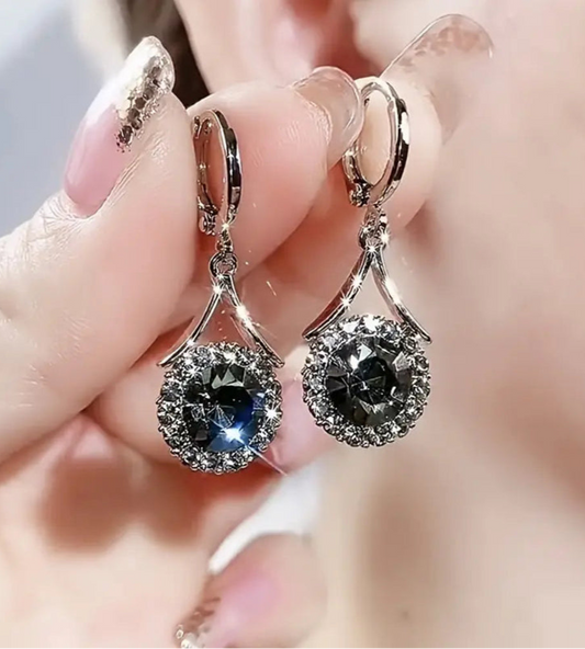 Sparkling Black Zirconia Water Drop Dangle Earrings