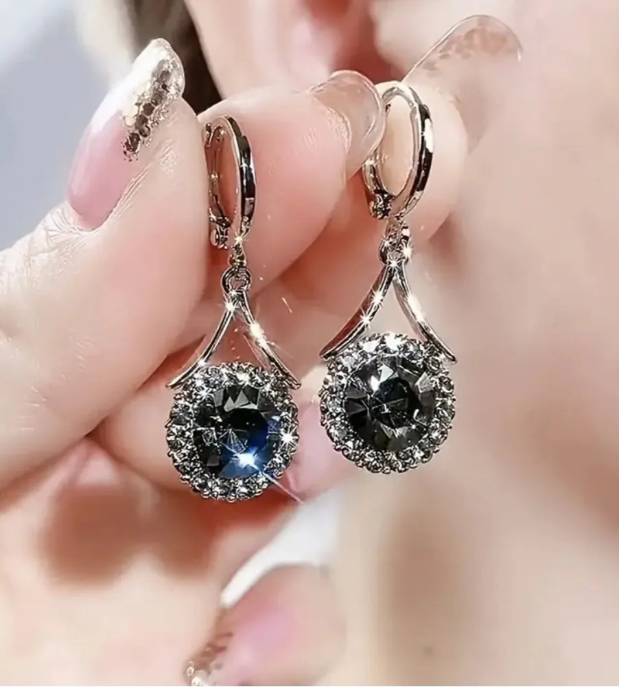 Sparkling Black Zirconia Water Drop Dangle Earrings