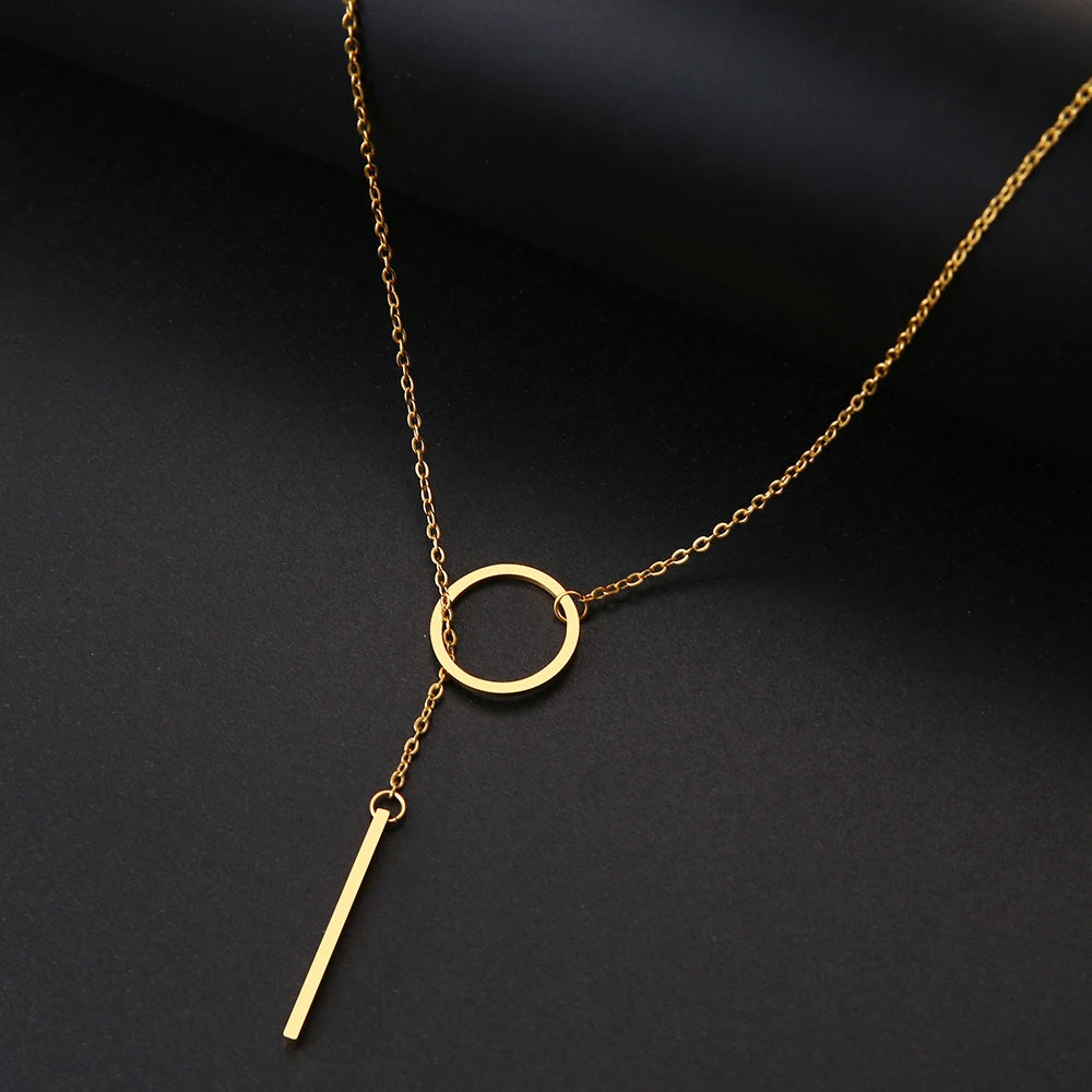 Long Bar Circle Lariat Necklace – Chic & Elegant Jewelry