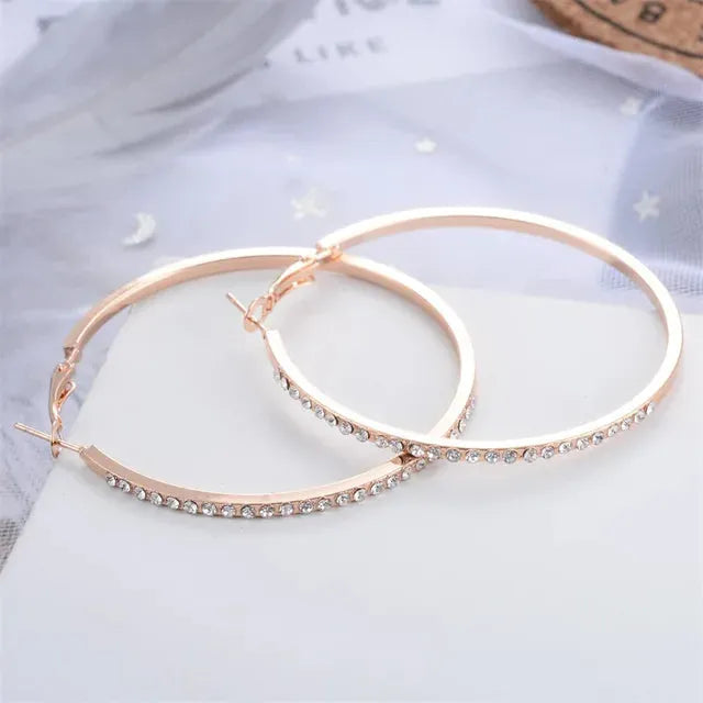 Elegant Crystal Rhinestone Hoop Earrings – Hypoallergenic Gold Hoops