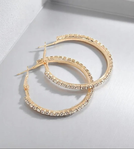 Elegant Crystal Rhinestone Hoop Earrings – Hypoallergenic Gold Hoops