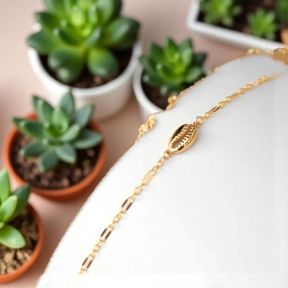 18K Gold Cowrie Shell Connector Bracelet – Boho Style