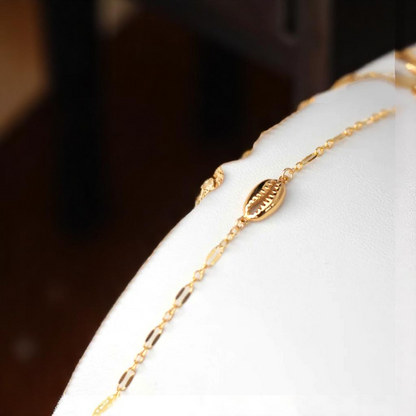 18K Gold Cowrie Shell Connector Bracelet – Boho Style